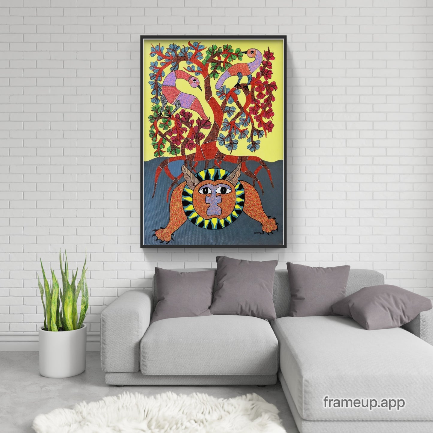 Original Hand Made Gond Painting Showing amazing combination of Flora & Fauna