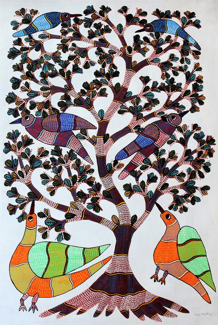 Original Hand Made Tribal Gond Painting Showcasing Beautiful Nature Created By God